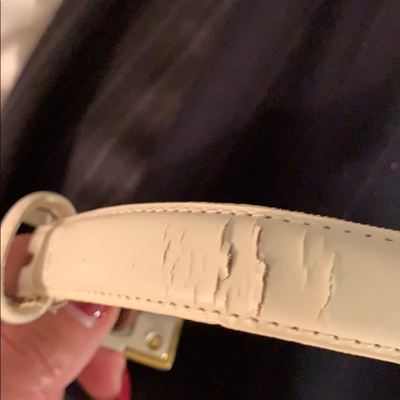 Cream leather belt gold/silver hardware size M - Picture 5 of 9